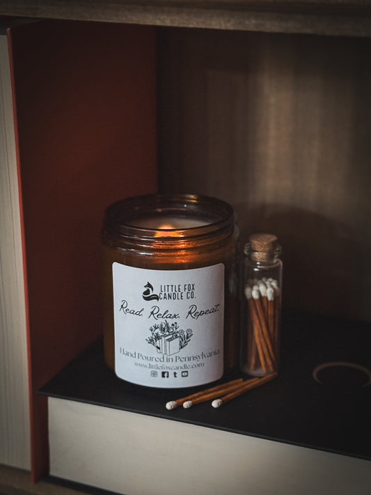 Read. Relax. Repeat. Wooden Wick Candle
