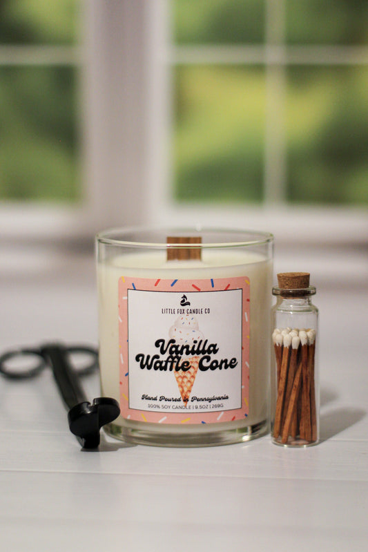 Vanilla Waffle Cone Wooden Wick Candle 9.5oz